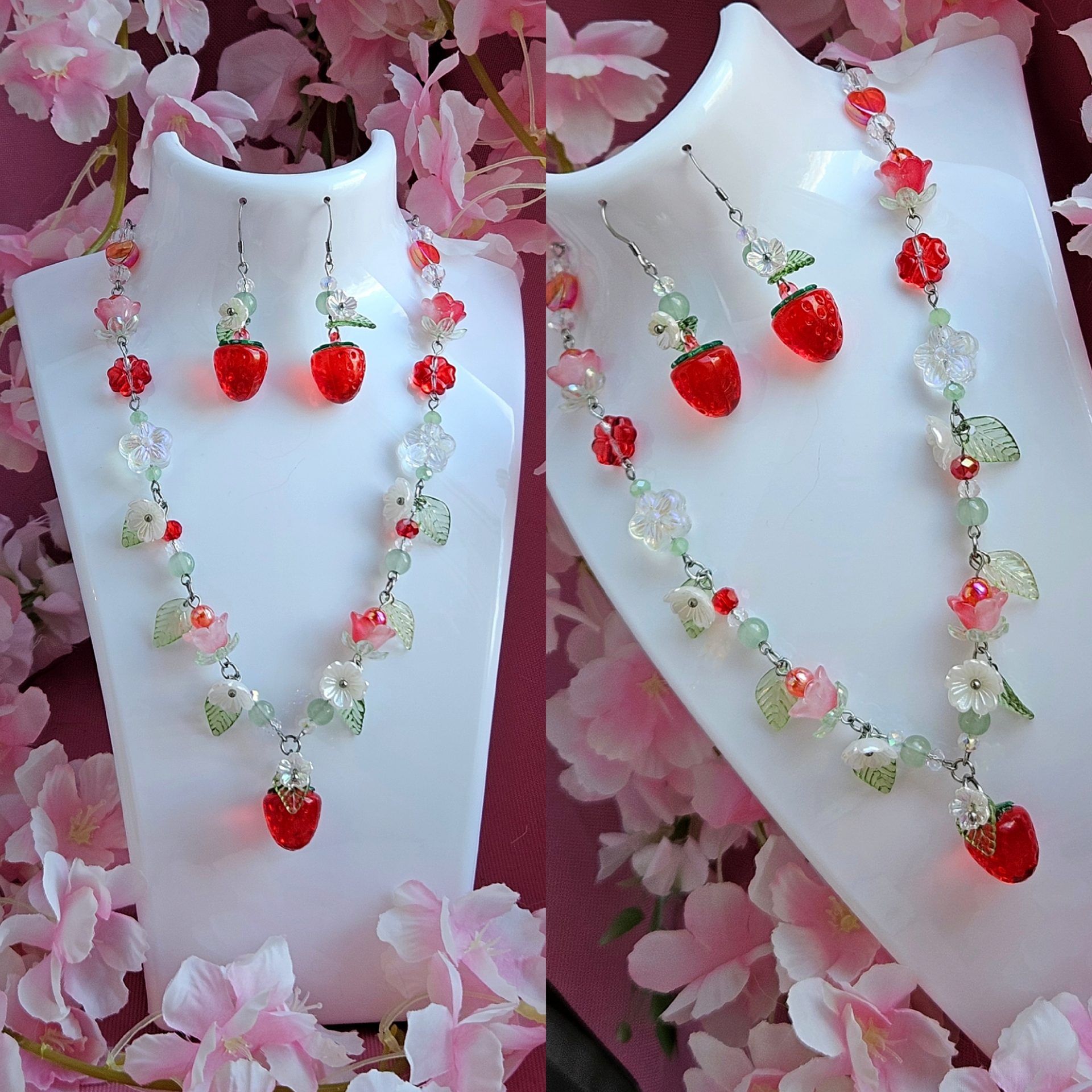 Strawberry resin necklace